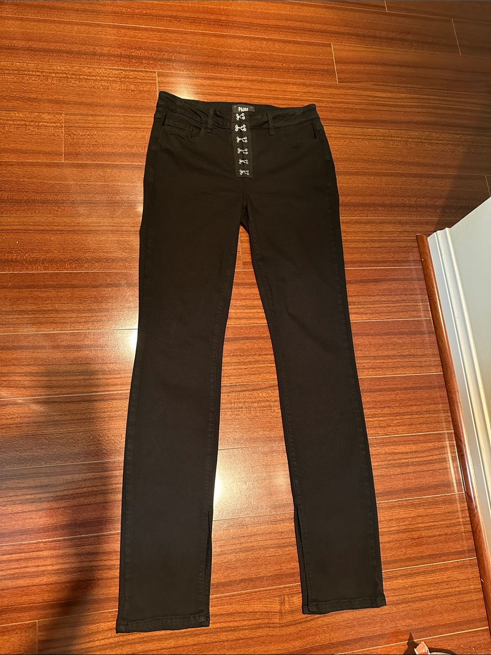 PAIGE Black Skinny Jeans with Hook-Front Detail